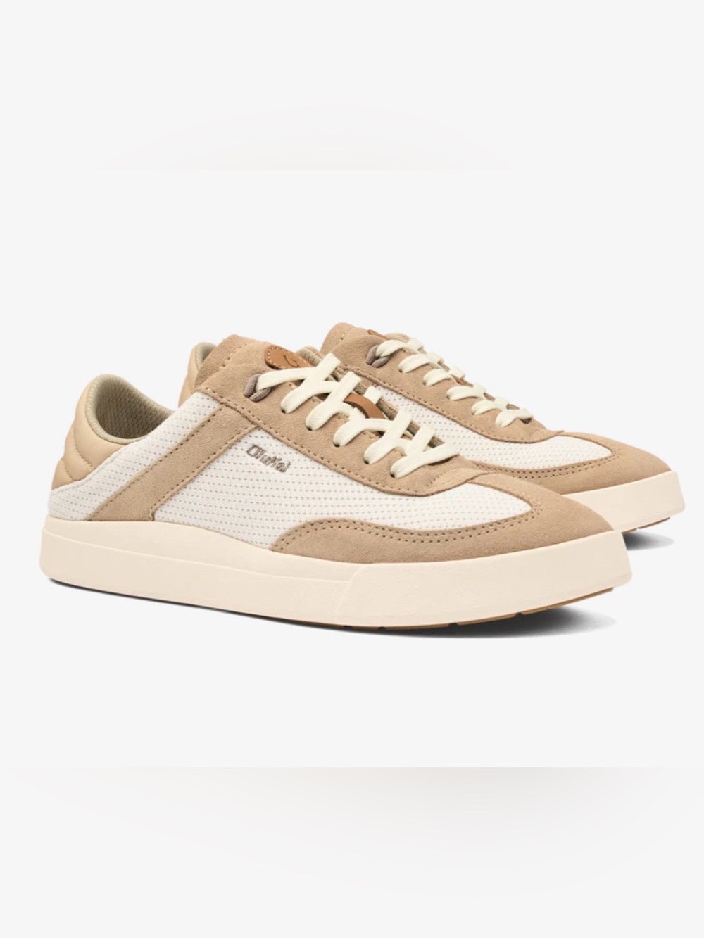 OluKai Kilea Cream and Tan Leather Sneakers